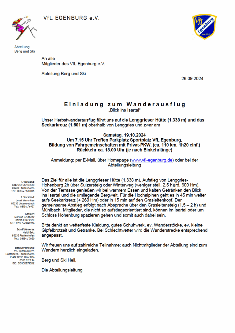 Einladung Wanderung Oktober 2024